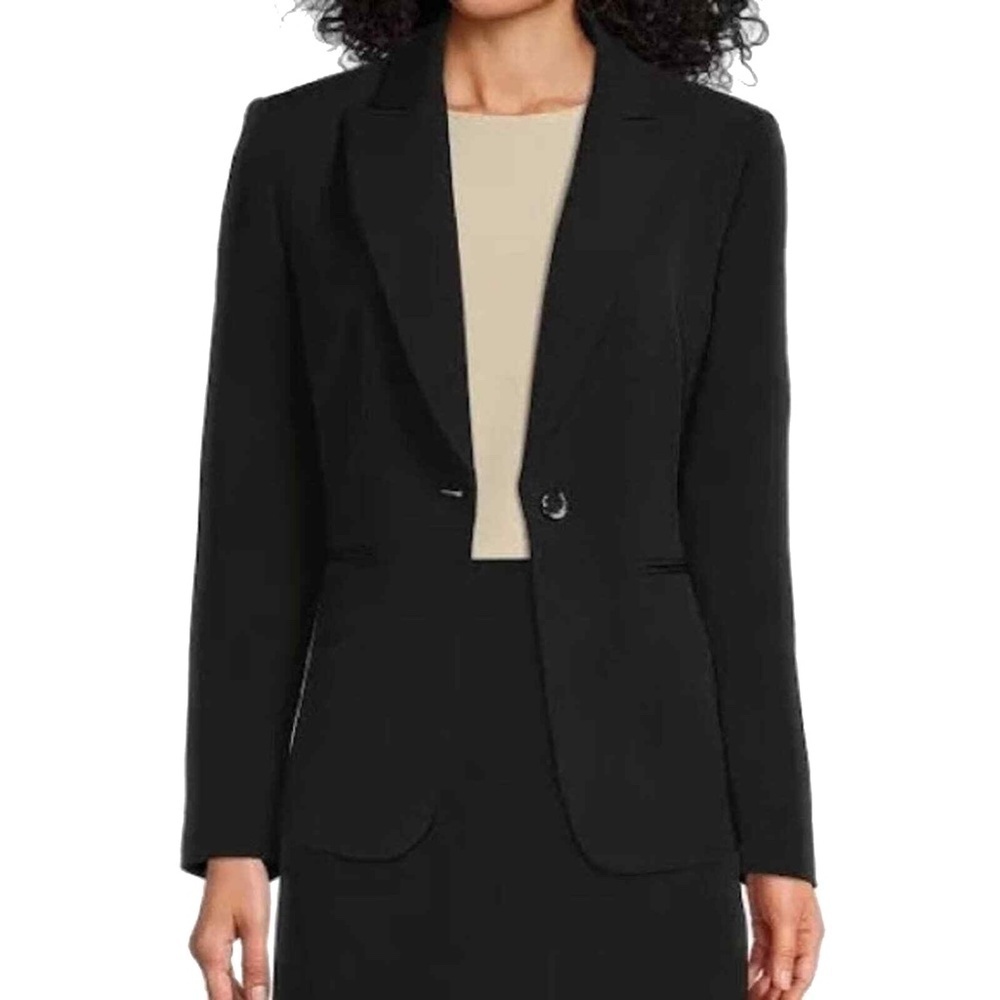 Nicole Miller Original Cardigan Blazer Cotton Boyfriend Jacket w/ Pockets Black